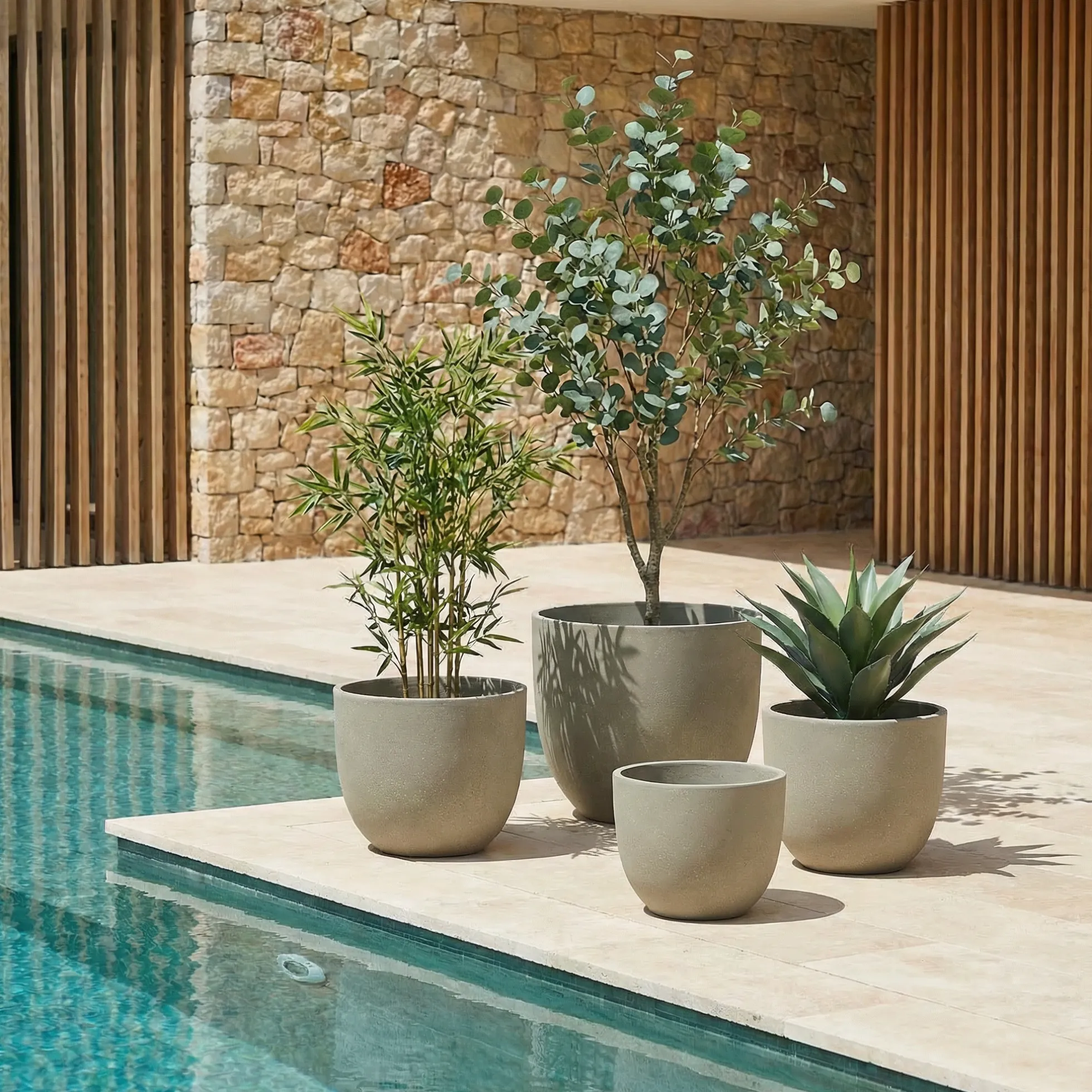 4 Cache-Pots Terra arrondis beige granito
