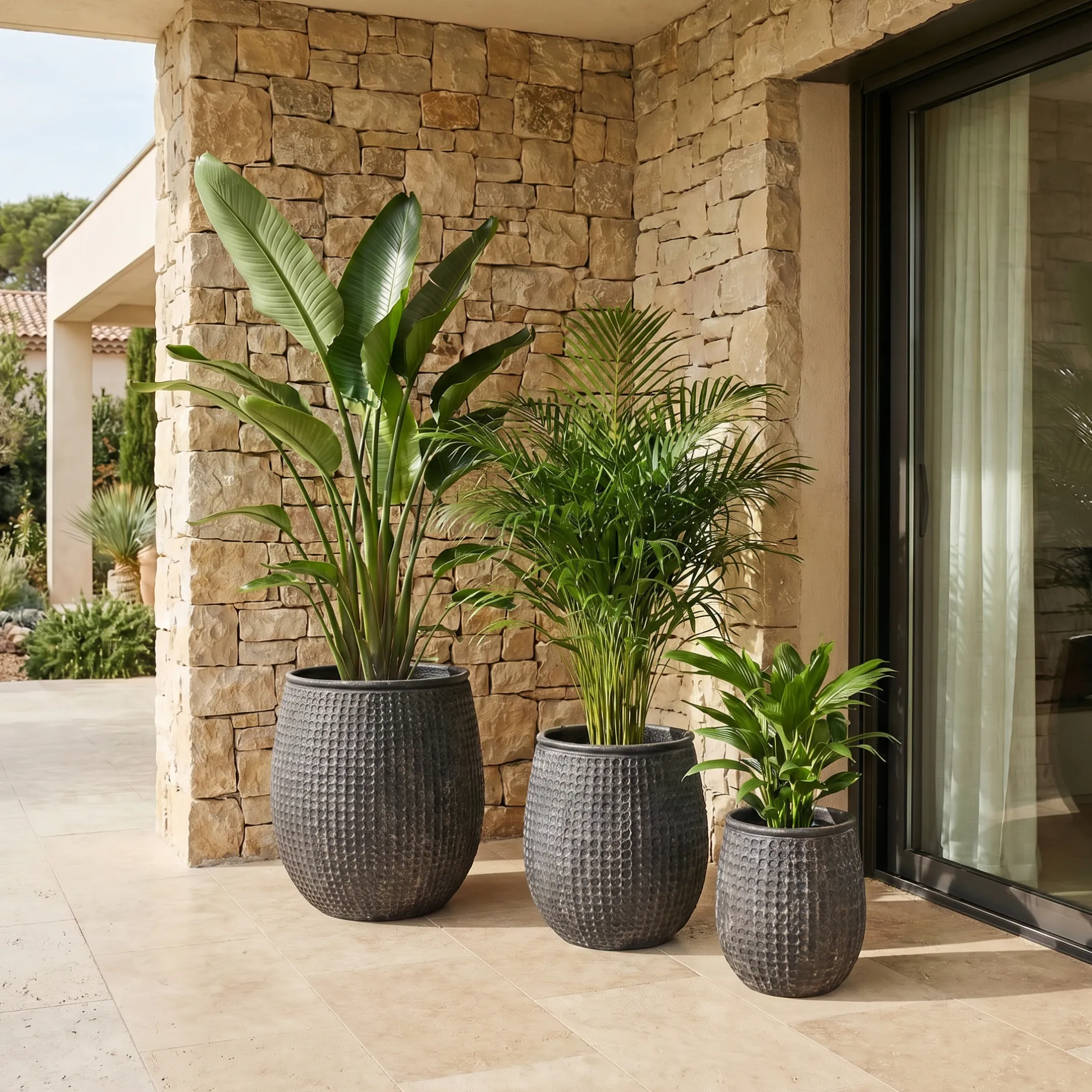 3 Cache-Pots Zen motif losanges gris