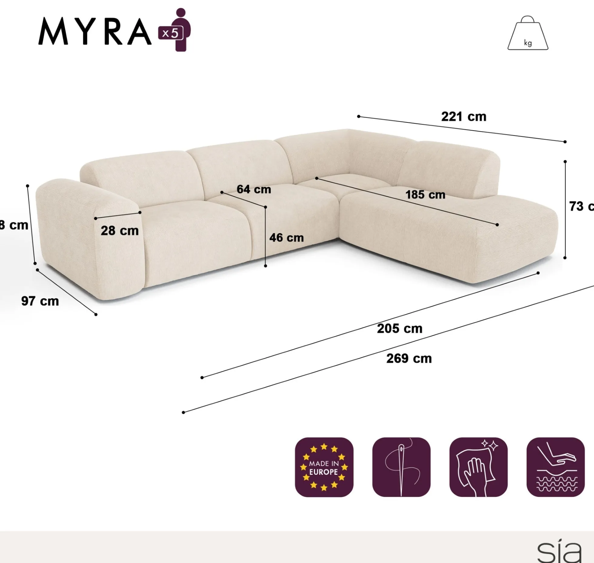 Canapé Angle Droit Myra