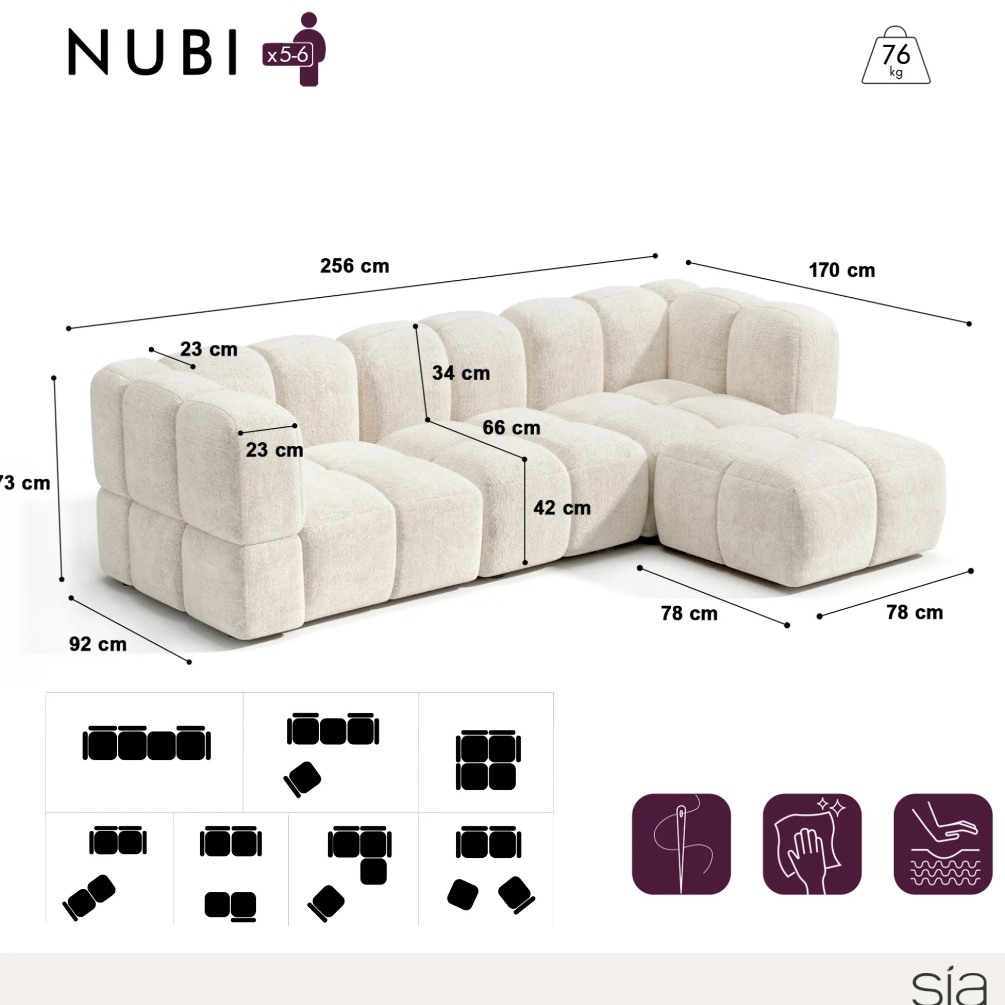 Canapé d'angle droit modulable NUBI