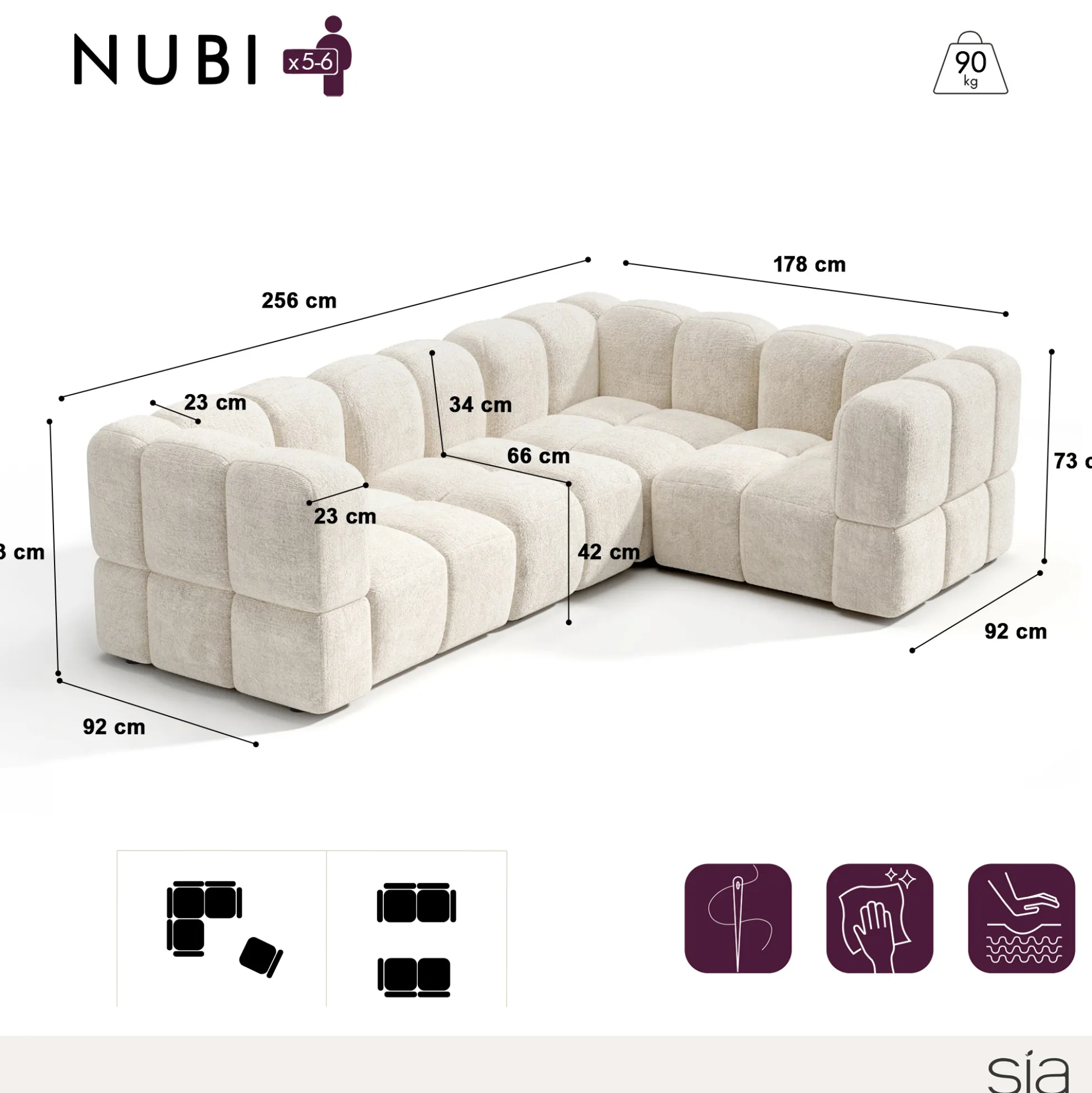 Canapé d'angle droit modulable NUBI
