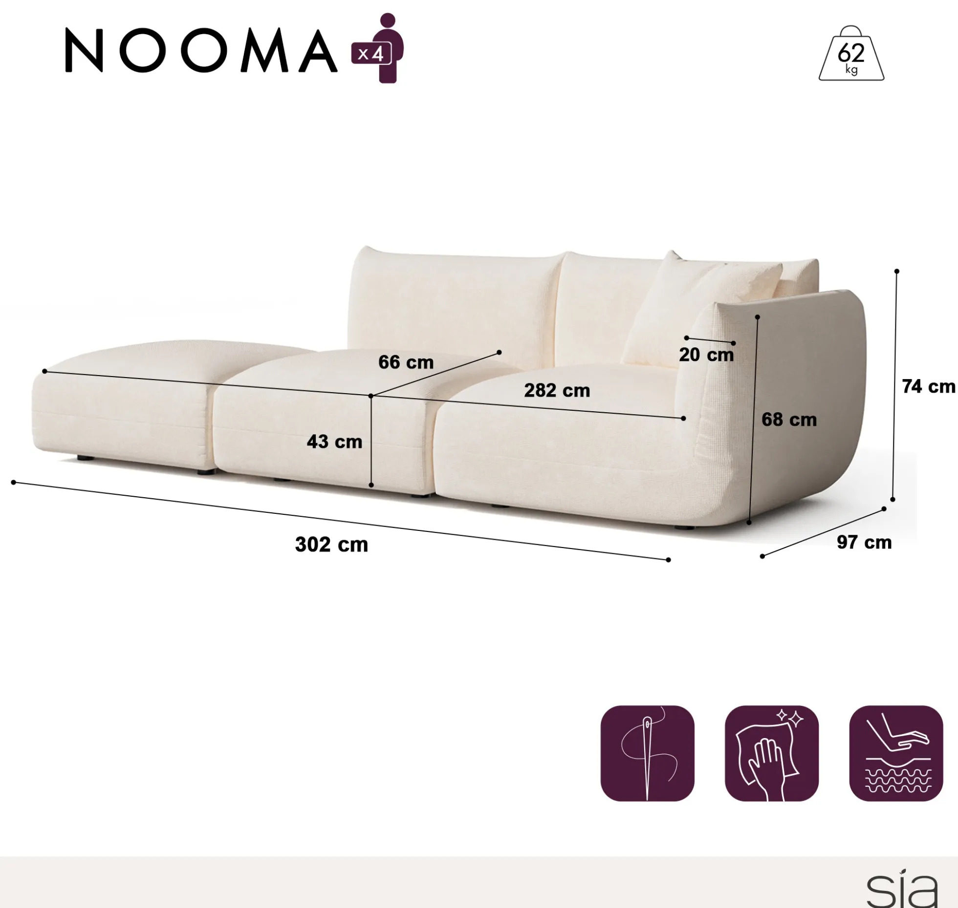 Canapé d'angle droit modulable 4-5 places Nooma