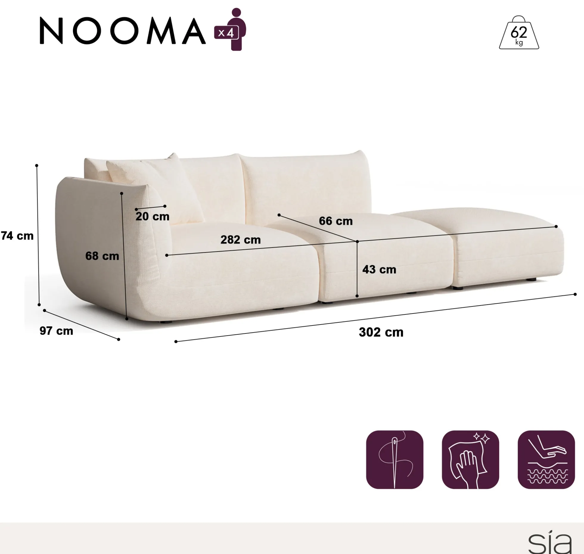 Canapé d'angle gauche modulable 4-5 places Nooma