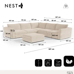 Canapé d'angle panoramique modulable 8 places Nest