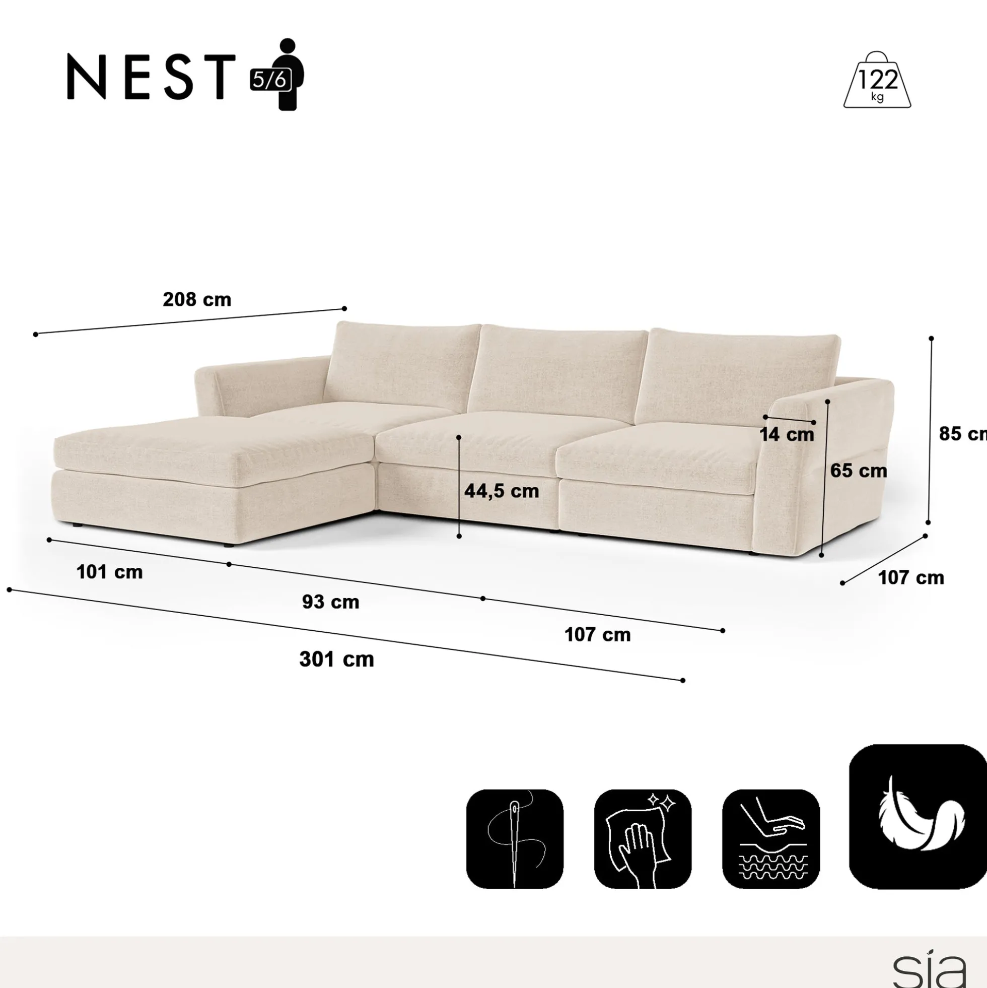 Canapé d'angle réversible 5-6 places Nest