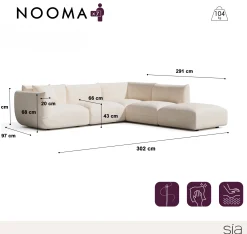 Canapé grand angle droit modulable 7 places NOOMA