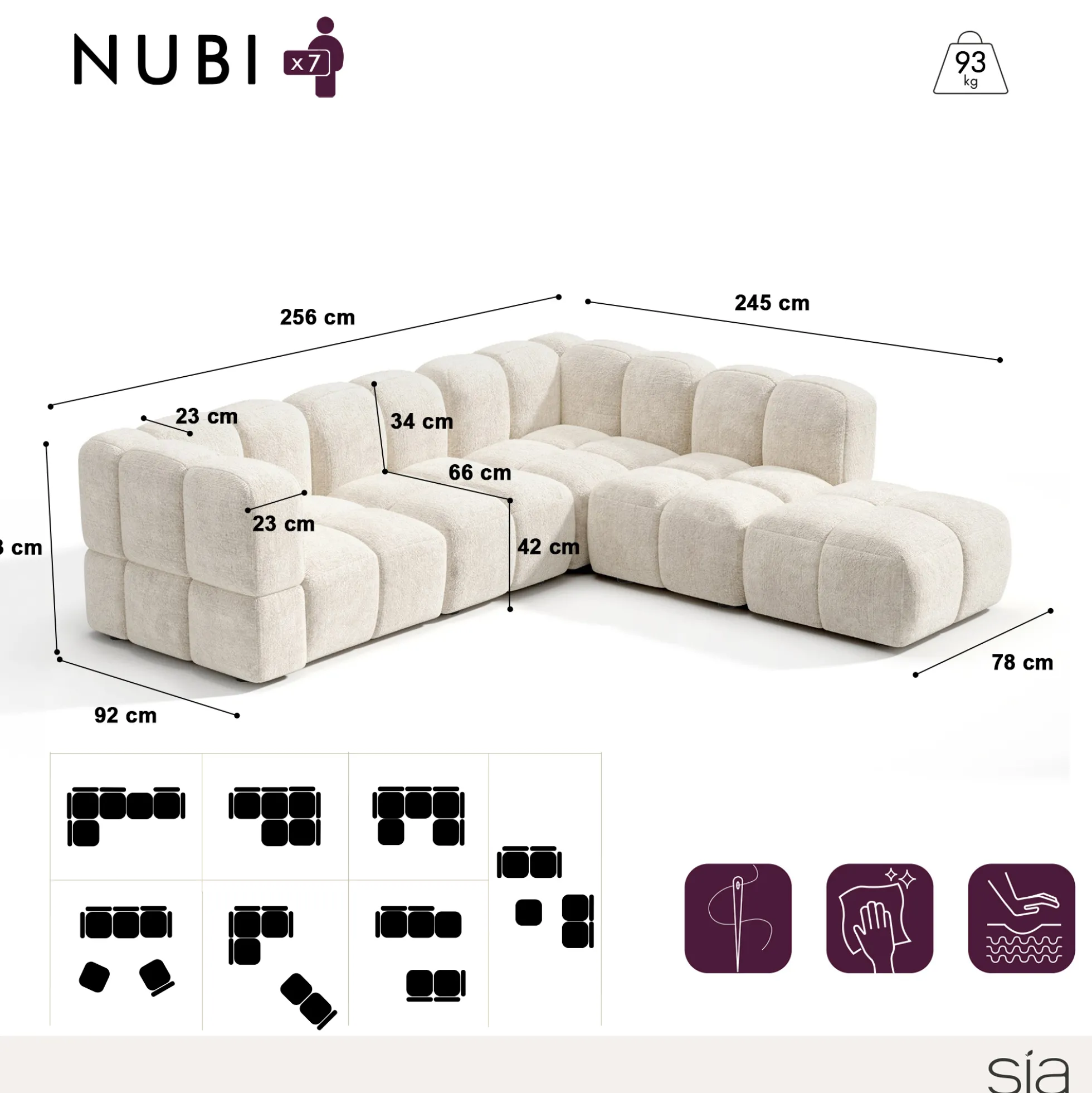 Canapé grand angle droit modulable NUBI