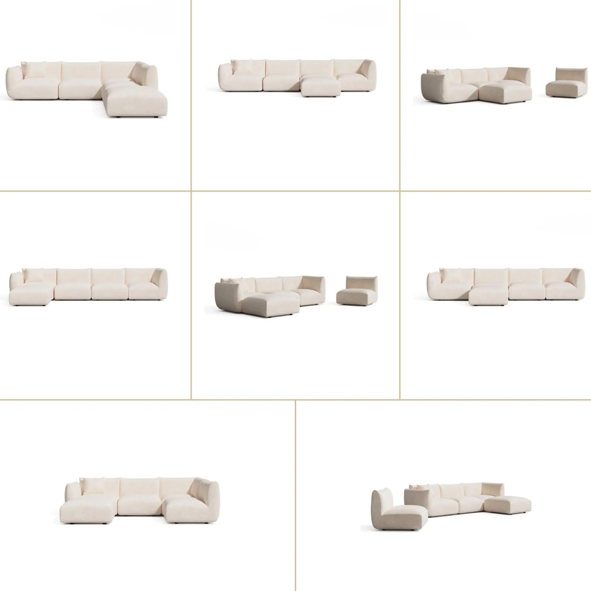 Canapé grand angle droit modulable 7 places Nooma