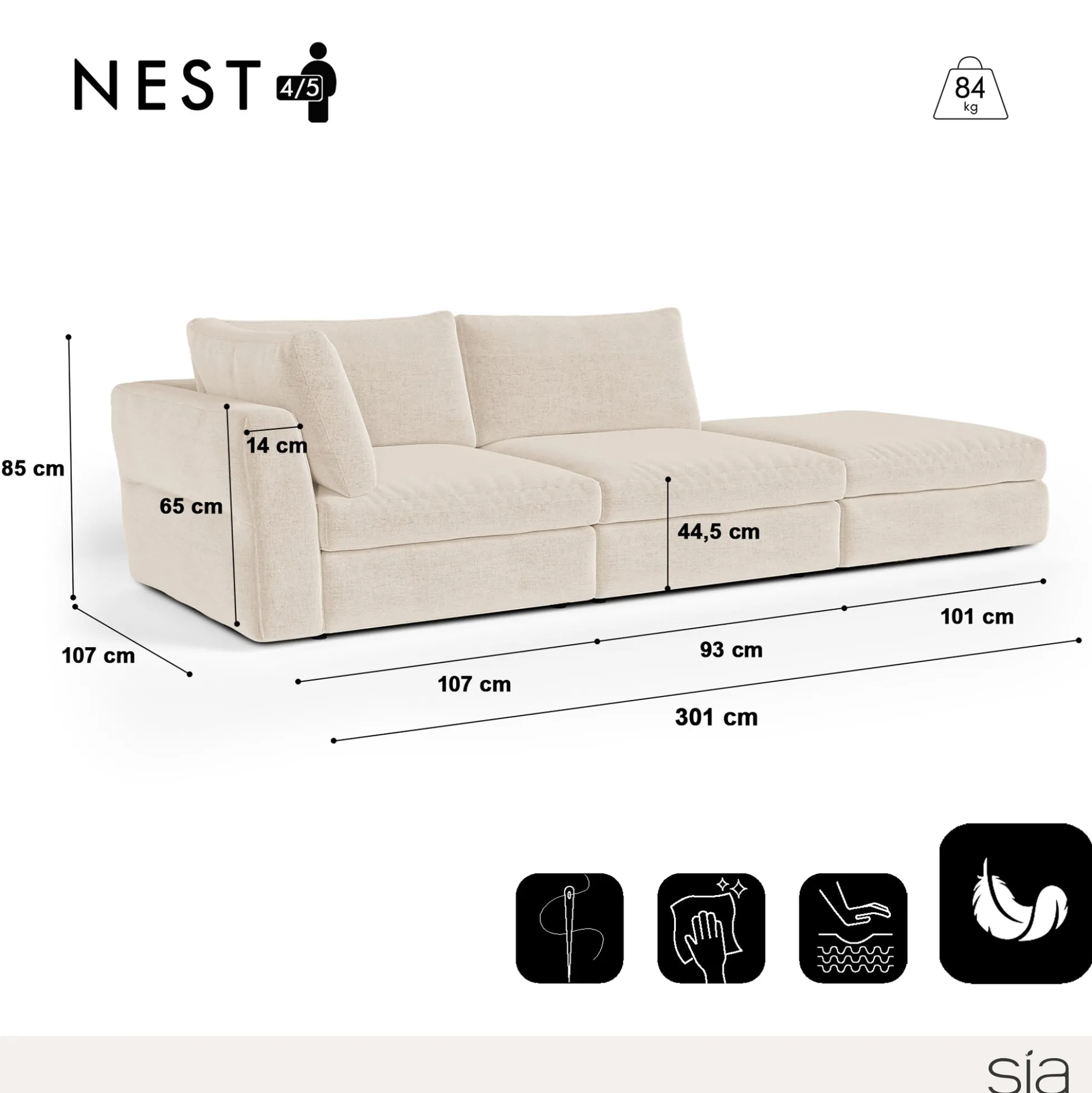 Canapé modulable 4-5 places gauche Nest