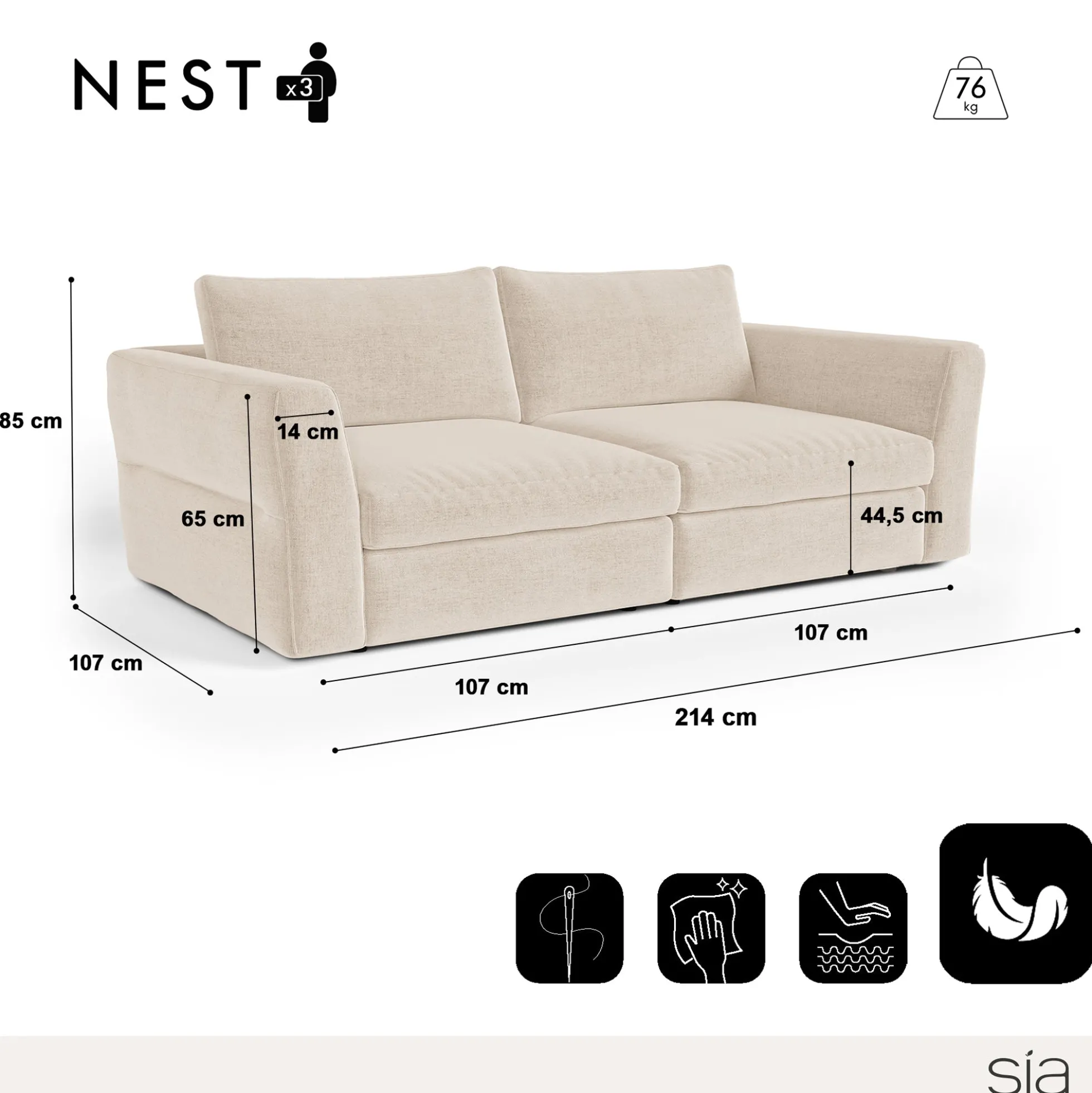 Canapé modulable 3 places Nest