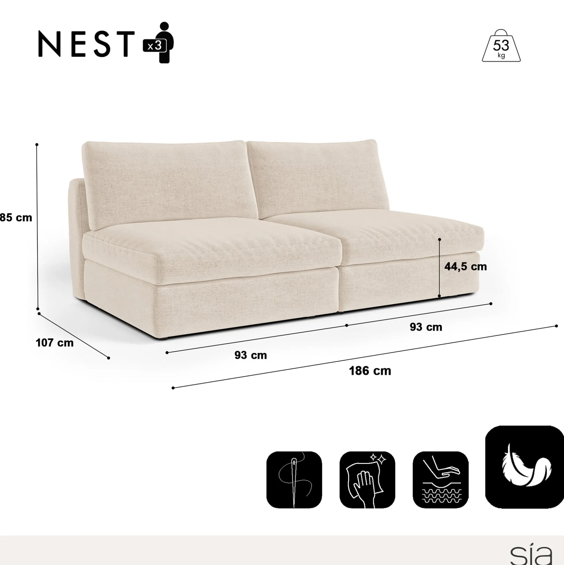 Canapé modulable 3 places Nest