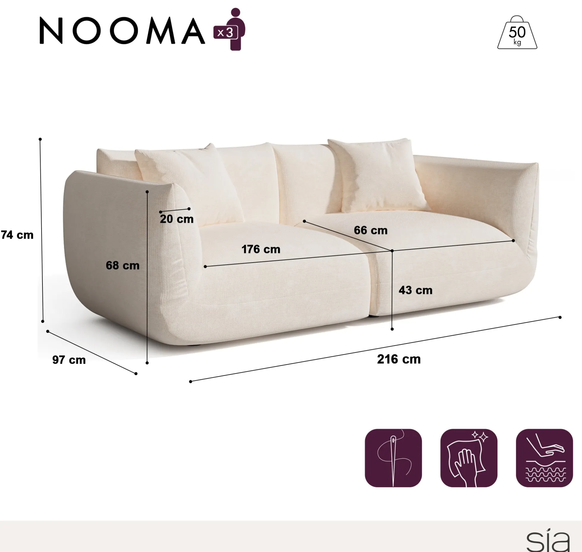 Canapé modulable 3 places NOOMA