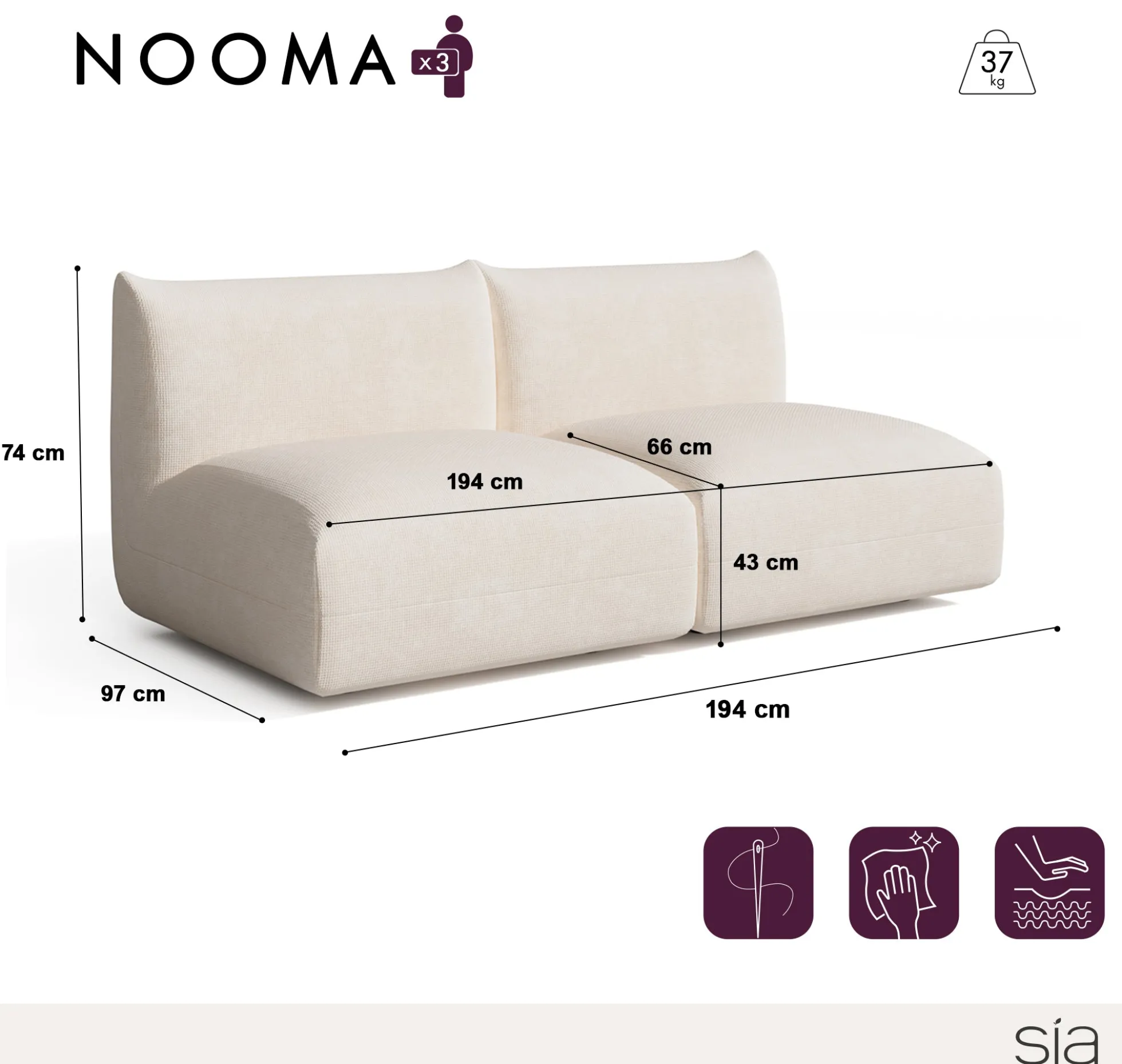 Canapé modulable 3 places Nooma