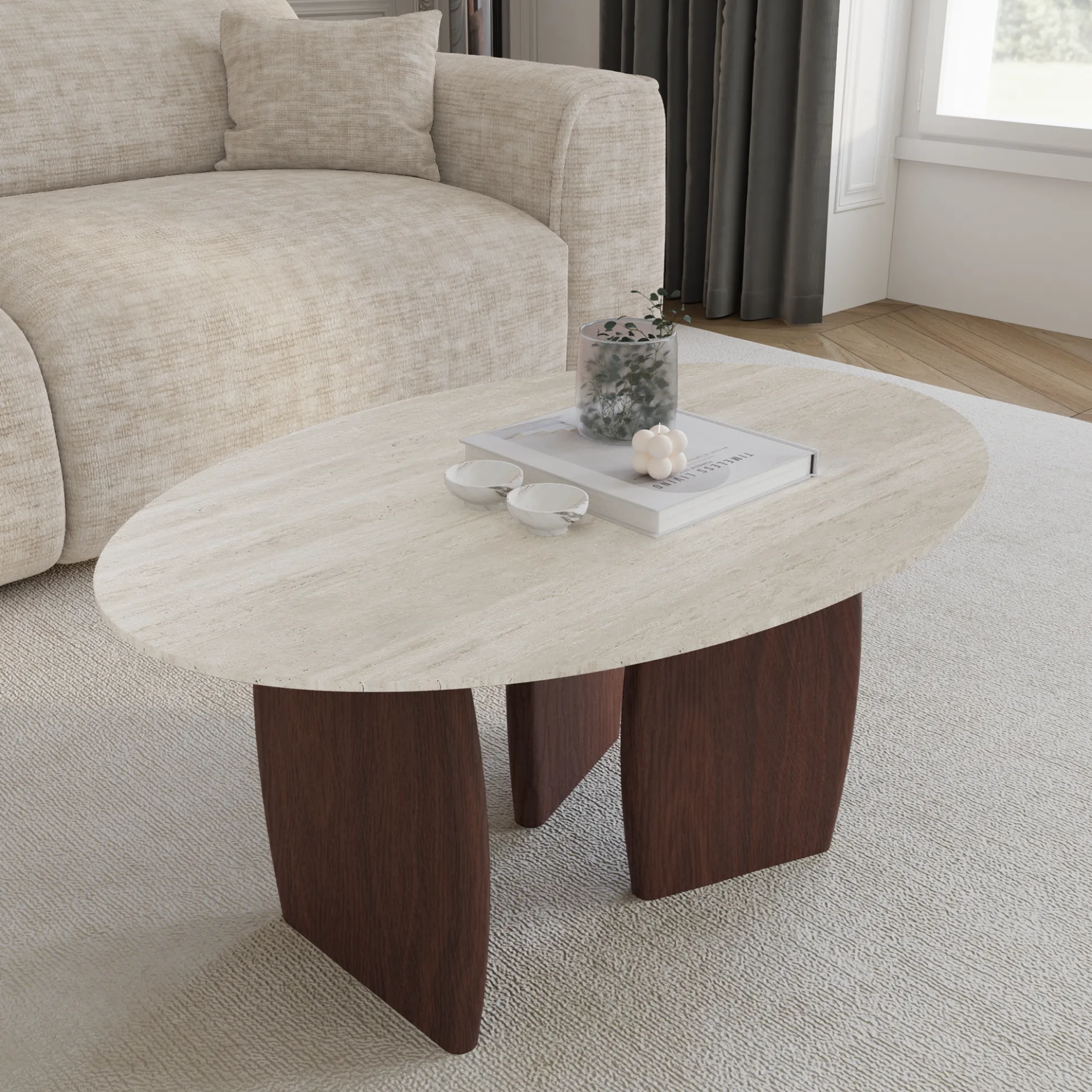 Table basse Bali céramique aspect travertin